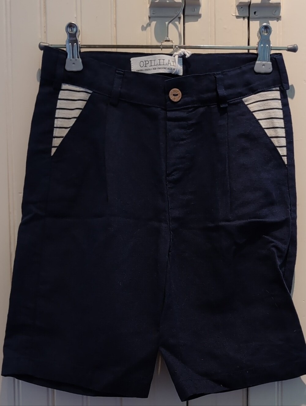 Opililai Kids Navy Blue Shorts with Stripe Pocket Trim